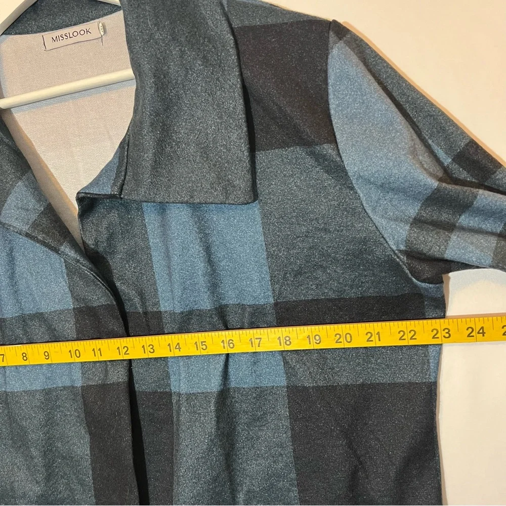 MISSLOOK Women’s Long Cardigan Plaid Size 4XL Black/Blue Open front Pockets - Picture 4 of 9